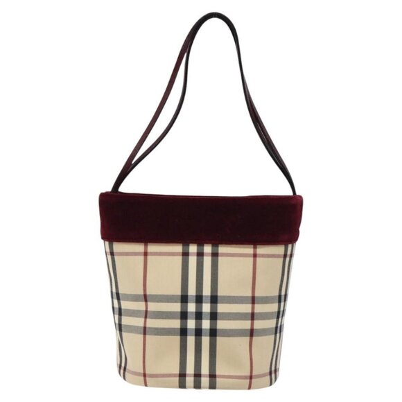 BURBERRY Nova Check Hand Bag Canvas Beige Silver Auth - Picture 9 of 15